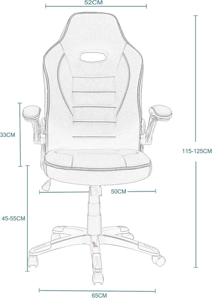 Multi Home Furniture Black PU Leather Office Chair – Ergonomic Chair with Flip-Up Armrests, Adjustable Height & Lumbar Support, Gaming Chair, Swivel Desk Chair, Computer Chair for Home Office & Study - Image 2