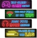 Simimi art 4 Pcs Printed Neon Gaming Posters, Teen Boys Room Decorations, gamer wall Decor for bedroom Wooden