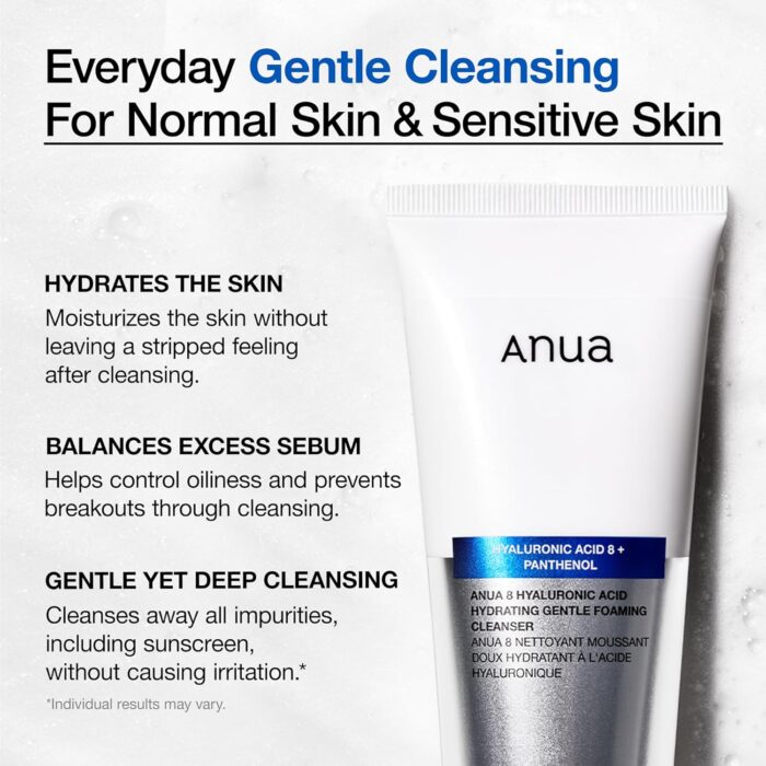 ANUA Hydrating Gentle Foaming Cleanser, Hyaluronic Acid, Glycerin, Zinc, Panthenol, Korean Face Wash for Dry Skin, for Double Cleansing, Korean Skincare (150ml/5.07fl oz.) - Image 6