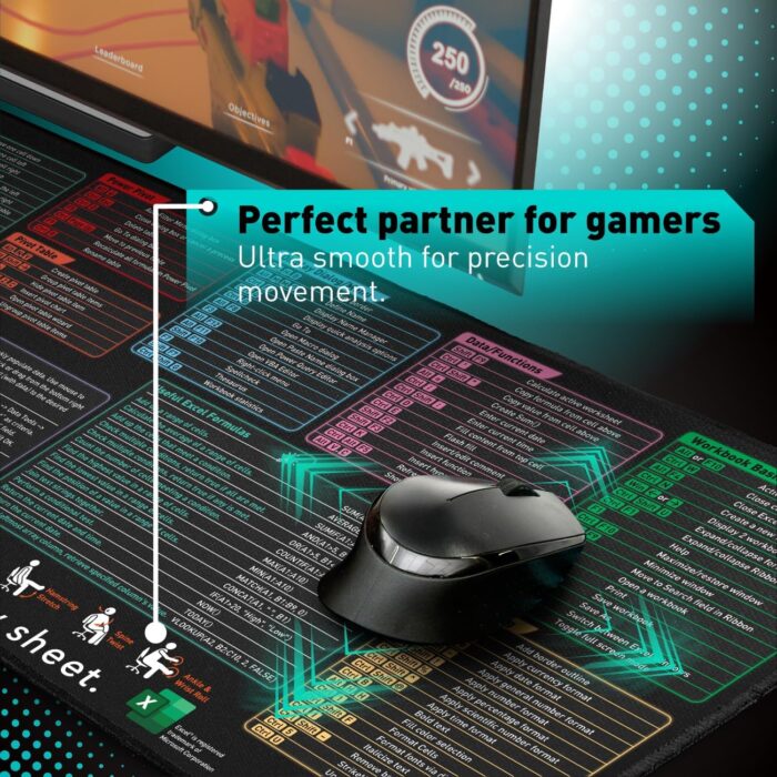 Glittery Garden Excel Shortcut Keys Mouse Pad - Extended Large XL Cheat Sheet Gaming Mousepad | PC Office Spreadsheet Keyboard Mat | Non-Slip Stitched Edge - Image 5