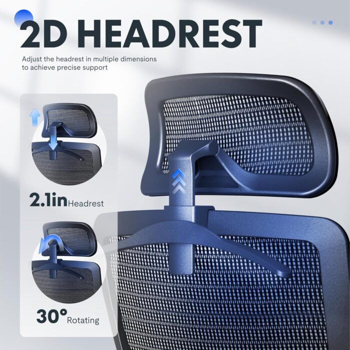 FLEXISPOT Ergonomic Office Chair, High Back Swivel Computer Chair, Home Office Desk Chairs with Wheels Lumbar Support, 2D Headrest/Adjustable Back Support/Heavy Duty Base, Mesh Seat Cushion, Gray - Image 9