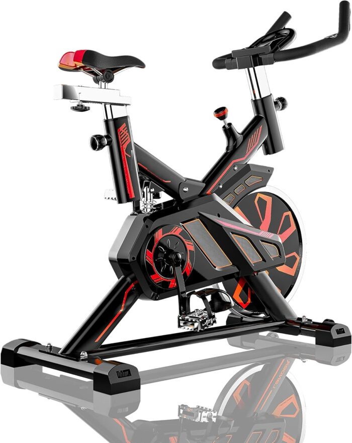 SKY LAND Indoor Spin Bike – Adjustable Stationary Exercise Bike with 8KG Flywheel, 10-Level Magnetic Resistance, LCD Display, Quiet Belt Drive & Transport Wheels for Home Gym Workouts (Black) EM-1548