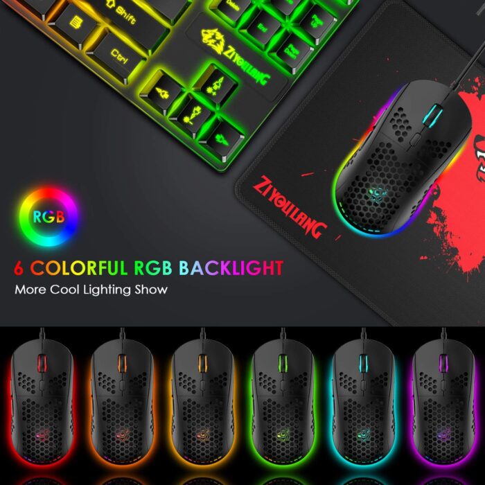 FELICON Gaming Keyboard and Mouse Combo,88 Keys Compact Rainbow Backlit Mechanical Feel Keyboard,RGB Backlit 6400 DPI Lightweight Gaming Mouse with Honeycomb Shell for Windows PC Gamers (Black) - Image 5