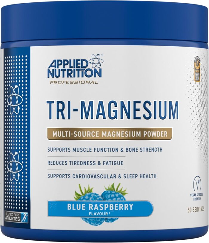 Applied Nutrition Tri-Magnesium Powder 3 in 1 – Magnesium Glycinate Supplements for Bone, Muscle, Nervous System Sleep Health – 300 mg per Serving (200g – 50 Servings) (Blue Raspberry)
