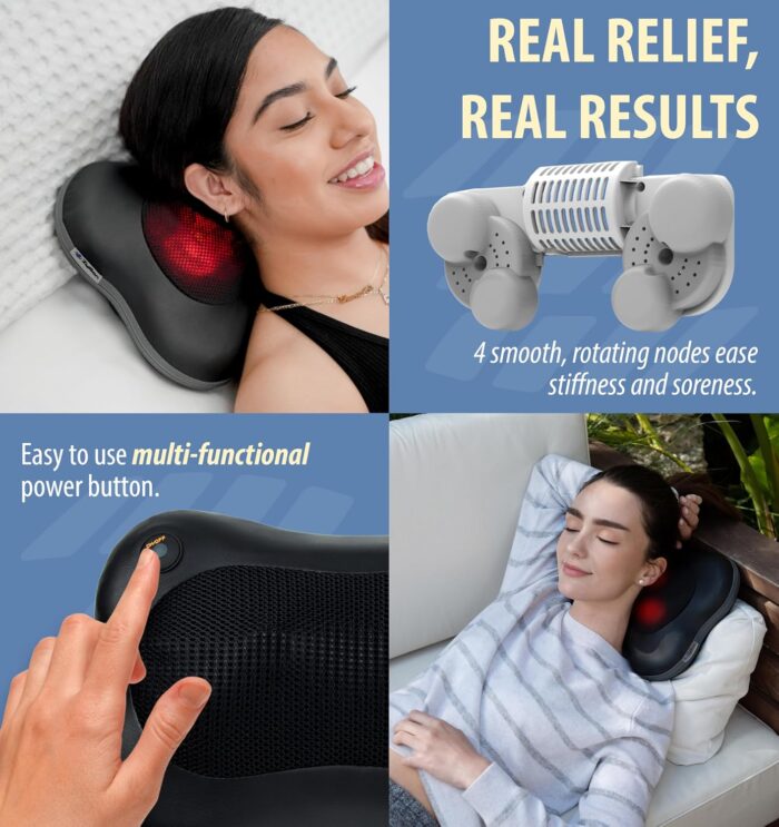 Zyllion Shiatsu Back and Neck Massager - 3D Kneading Deep Tissue Massage Pillow with Heat for Muscle Pain Relief, Chairs and Cars - Black (ZMA-13-BK) - Image 3