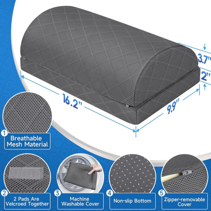 CushZone Foot Rest for Under Desk at Work Adjustable Foam for Office, Work, Gaming, Computer, Gift, Home Office Accessories Back & Hip Pain Relief (Grey) - Image 2