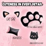 Vigosit Cat Ears PU Leather Gaming Chair Ergonomic Adjustable Office Desk Computer Chairs for Gamers Adults Kids 360 Degree Swivel Recliner 45in Height, Black Pink - Image 3