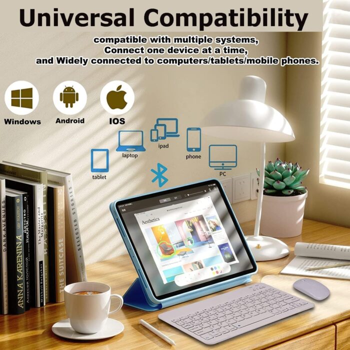 Bicchoo Wireless Bluetooth Keyboard and Mouse Combo, Ultra-Thin 2.4 GHz Wireless Keyboard and Mouse for iPad Pro/iPad Air/iPad 9.7 and Other iOS Android Windows Devices (White) - Image 4