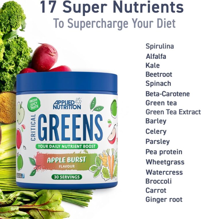 Applied Nutrition Critical Greens Powder and Superfood Blend for Gut Health Energy and Immune Support Vegan Daily Greens Juice Powder (250g - 50 Servings) - Image 2