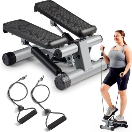 Sunny Health & Fitness Mini Steppers for Exercise at Home, Stair Step Workout Machine with Resistance Bands, Full Body Cardio Equipment