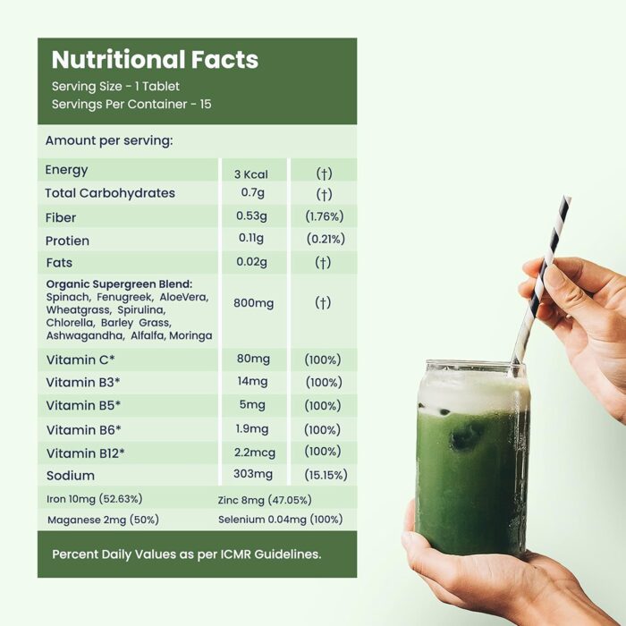 Wellbeing Nutrition Daily Greens, Wholefood Multivitamin with Vitamin C, Zinc, B6, B12, Iron for Immunity and Detox with 39+ Organic Certified Plant Superfoods & Antioxidants(15 Effervescent Tablets) - Image 4