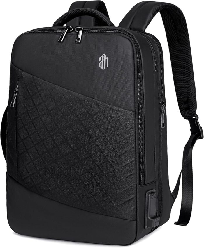 ah arctic hunter 3 in 1 Expandable Backpack 18 inch Water Resistant Travel Business Laptop Bag for Unisex with Built in USB and Headphone port, B00345 (Black PU), 30 x 15 x 41 cm (B00345-AH_BLKPU)