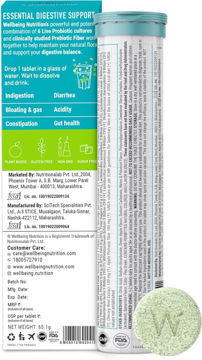 WELLBEING NUTRITION Daily Probiotic + Prebiotic| Plant Based |18 Billion CFU, 6 Strains for Men & Women with Organic Prebiotic Fiber for Digestion, Gut Health, Metabolism | 42 Effervescent Tabs - Image 9