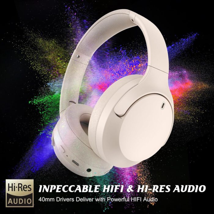 Active Noise Cancelling Headphones, Wireless Headphones, Bluetooth Headphones v5.3, CVC 8.0 Mic, 55H PlayTime, Over 28dB Noise Cancel, Hi-Fi Audio Sound Earphone, USB-C Charging, Protein Skin Ear Cups - Image 2