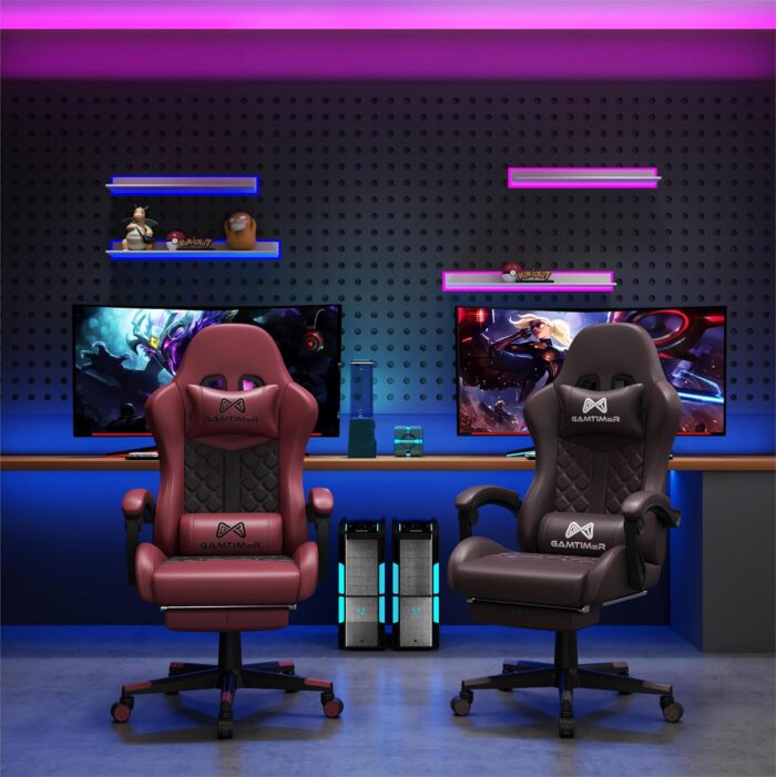 Gamtimer Gaming Chair, Ergonomic Computer Chair with Footrest and Lumbar Support, Breathable PU Leather, Large Gaming Chair, Height-Adjustable 360 Degree Swivel Chair (Pink) - Image 2