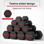 PROIRON Rubber Dumbbells Odorless, Steel Weights Set Men Women Home Gym 3kg 5kg 8kg 10kg 12kg 16kg 20kg 24kg Fitness Training Exercise Body Strength Lifting Equipment (Pair or Single) - Image 4