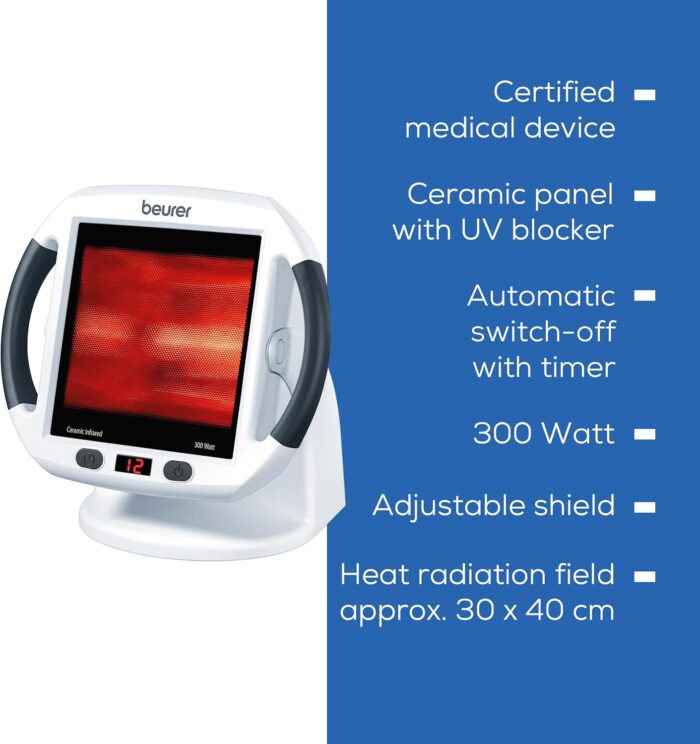 Beurer IL50 Infrared Heat Lamp, Soothing Heat For Colds And Muscle Tension, Infrared Light Therapy with 300 watts, Improves Blood Circulation, 100% UV Blocker, Medical Device - Image 10
