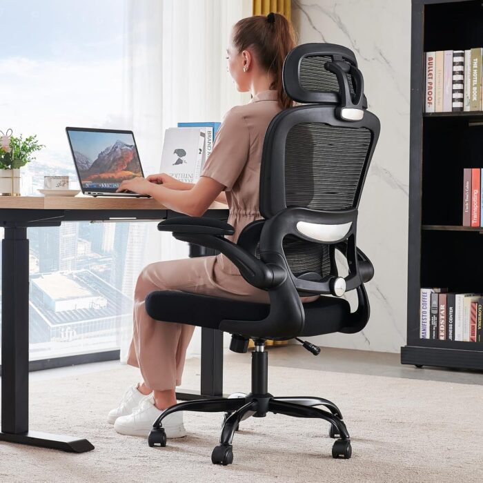 Ergonomic Office Chair with Lumbar Support – Adjustable Computer Desk Chairs for Home Office, Gaming, and Work – Comfortable and Supportive Desk Chairs for Adults (Black) (Light Black)