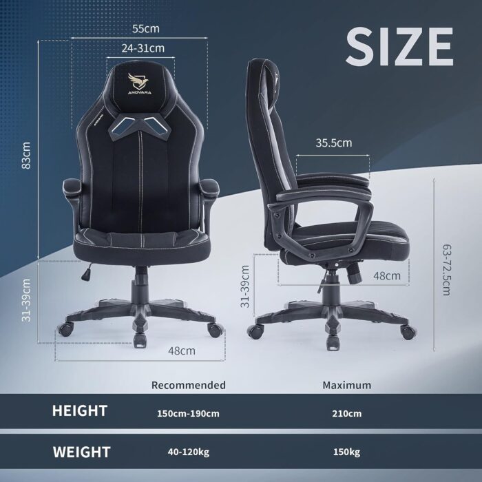 Anovara Gaming Chair Oversized Computer Chair Jing-N1 Ergonomic Chair, Height Adjustable Office Chair with Breathing High Density Mesh Chair Full-Padded - Image 3