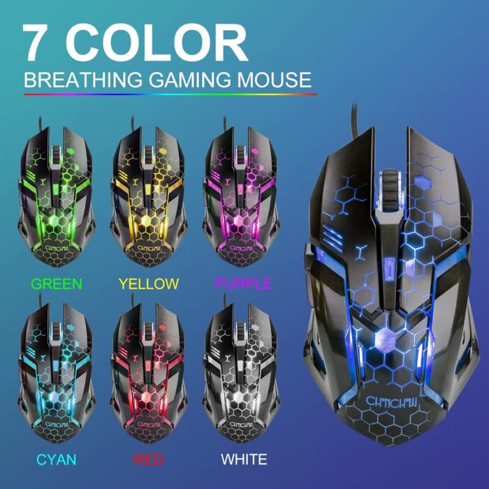 CHONCHOW USB Wired Keyboad and Mouse Combo Full Size Rainbow LED Light Up Backlit Gamer Keyboard and Mouse Set, Mouse and Keyboard Combo for Computer Laptop Xbox PS4 PS5 Gaming and Work(1953,local) - Image 6