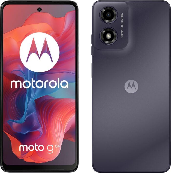 MOTOROLA g04 | 4GB RAM + 64GB Storage | 6.6″ 90Hz Extra Bright Display | 5000mAh Battery | Android 14 | Side Fingerprint | 16MP Camera (Concord Black)