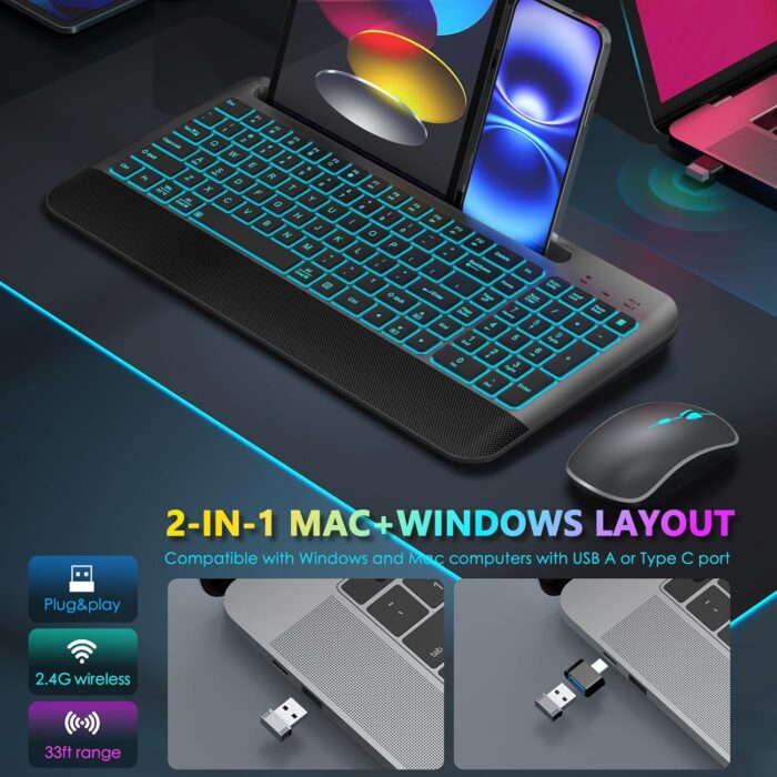 JOYACCESS Wireless Keyboard and Mouse Combo Backlit - Compact Quiet Keyboard with RGB Mouse, Rechargeable, Portable Cordless Keyboard Mouse Set for Mac, Windows, Laptop (Space Gray) - Image 6