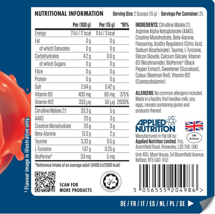 Applied Nutrition Pump Zero Pre Workout - Zero Stim, Caffeine Free, Energy & Performance (375g - 25 Servings) (Fruit Burst) - Image 4