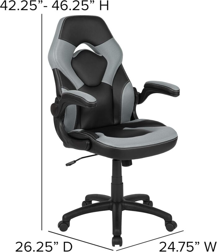 Flash Furniture X10 High-Back LeatherSoft Racing Style Gaming Chair with Flip-Up Arms, Ergonomic Padded Swivel Computer Chair, Gray/Black - Image 3