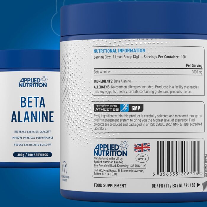 Applied Nutrition Beta-Alanine Amino Acid Pre Workout Powder 3000mg per Serving Enhances Training Duration & Physical Performance Gluten Free, Suitable for Vegans (300g - 100 Servings) (Unflavoured) - Image 7