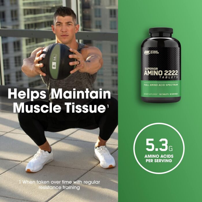 Optimum Nutrition (ON) Superior Amino 2222 Tablets, Complete Essential Amino Acids, EAAs to Maintain Muscle Tissue - 160 Tablets - Image 3