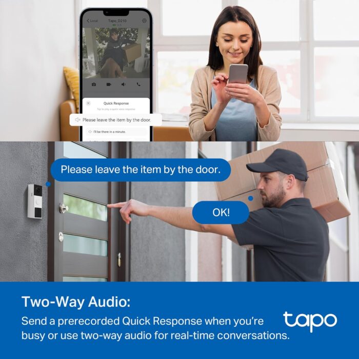 TP-Link Tapo Smart Video Doorbell Camera Wireless with Chime, 2K with Full Color Night Vison & Spotlights, No Monthly Fee, Ring Call, 160° Ultra-Wide View, Free AI Detection, Local Storage (D210) - Image 8