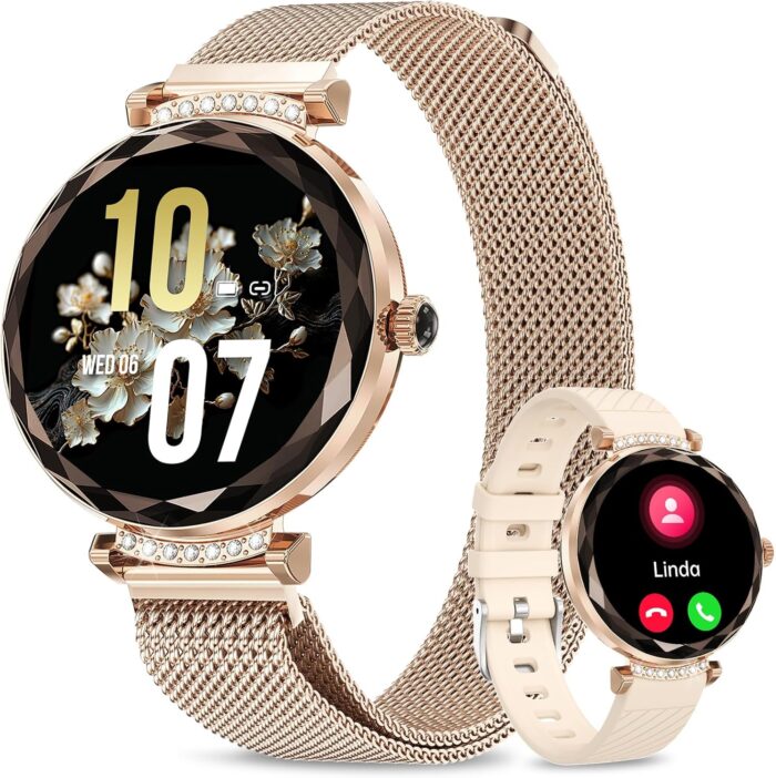 Smart Watches for Women(Answer/Make Call), 1.19″ AMOED Smartwatch for Android iPhone,Fitness Tracker with 100+ Sport Modes, IP68 Waterproof, Heart Rate/Sleep/Spo2 Monitor, Activity Tracker Rose Gold