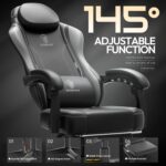 Dowinx Gaming Chair with Pocket Spring Cushion, Ergonomic Game Chair with Footrest and Massage Lumbar Support for Adults, High Back Leather Computer Chair for Office Gaming 300LBS, Grey - Image 7