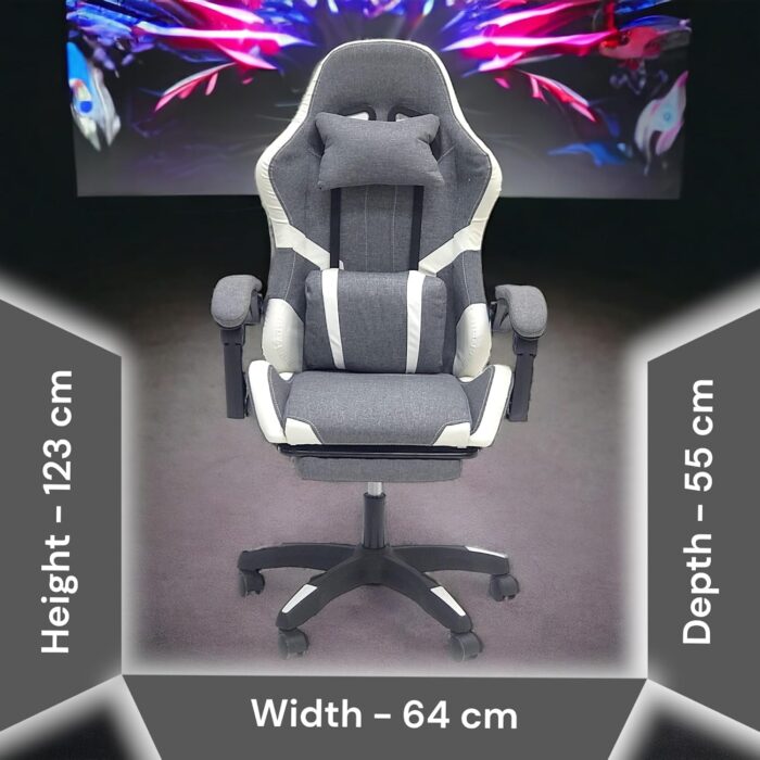 SBF Fabric Gaming Chair - Reclining High Back Office Chair - Adjustable Height, Headrest, Footrest and Lumbar Support - Swivel Video Game Chair - Ergonomic Computer Gaming Chair (Grey White) - Image 3