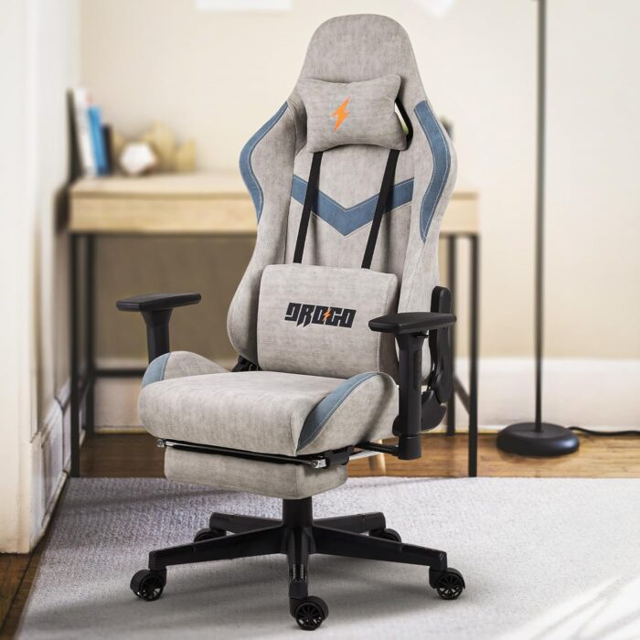 BAYBEE Drogo Multi-Purpose Ergonomic Gaming Chair with 7 Way adjustable Seat with 3D Armrest, Fabric, Head & USB Massager Lumbar Pillow, Office Desk Chair with Full Recliner Back & Footrest(Grey)