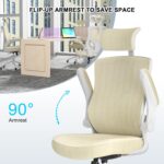 CYKOV 𝑯𝑶𝑴𝑬 𝑶𝑭𝑭𝑰𝑪𝑬 𝑪𝑯𝑨𝑰𝑹, Ergonomic Mesh Desk Chair, High Back Computer Chair- Adjustable Headrest with Flip-Up Arms, Lumbar Support, Swivel Executive Task Chair (Modern, Beige) - Image 3