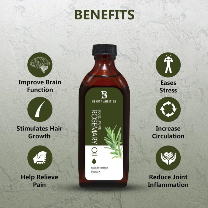BEAUTY AMBITION Rosemary Oil For Dry, Damaged Hair & Skin Care Oil Essential Oils Pure, Organic, Natural, Undiluted Oil - 150 Ml - Image 2