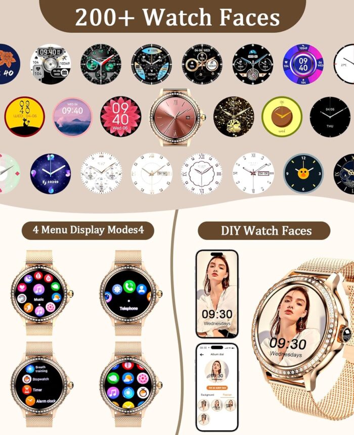 BOCLOUD Smart Watch for Women, Bluetooth Smartwatches for iPhone Android iOS IP68 Waterproof Ladies Fitness Activity Tracker with Blood Pressure/Heart Rate/Sleep Monitor/Messages - Image 3