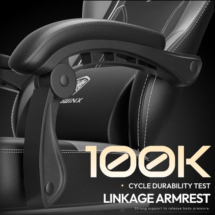 Dowinx Gaming Chair with Pocket Spring Cushion, Ergonomic Game Chair with Footrest and Massage Lumbar Support for Adults, High Back Leather Computer Chair for Office Gaming 300LBS, Grey - Image 8