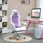Vinsetto Racing Gaming Chair, Reclining PU Leather Computer Chair with Removable Rabbit Ears, Footrest, Headrest and Lumber Support, Purple - Image 2