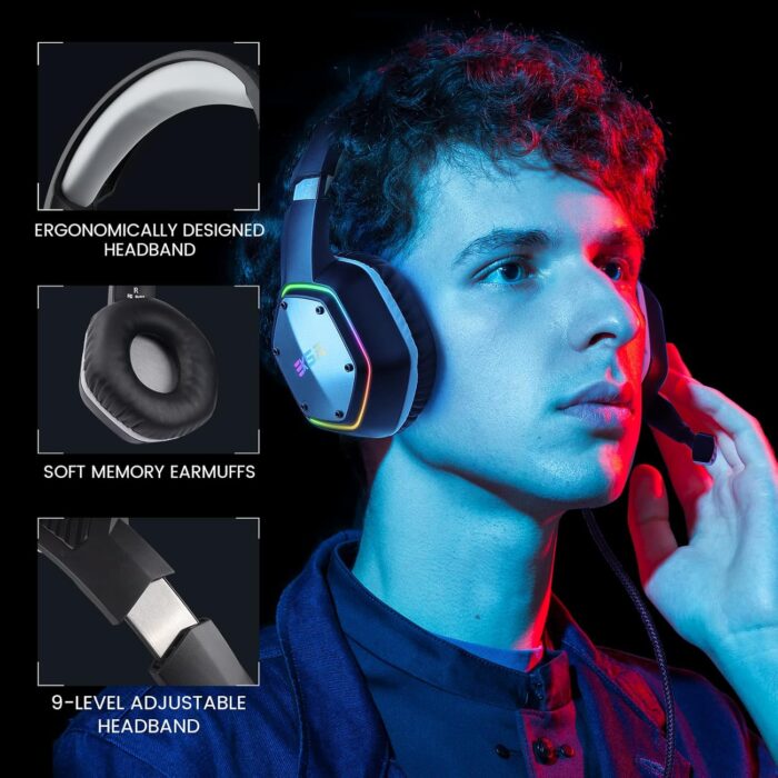 EKSA USB Gaming Headset for PC - Computer Headphones with 7.1 Surround Sound Stereo Noise Canceling Mic/Microphone RGB Light - Gaming Headphones for PS4/PS5 Console Laptop, Wired - Image 8