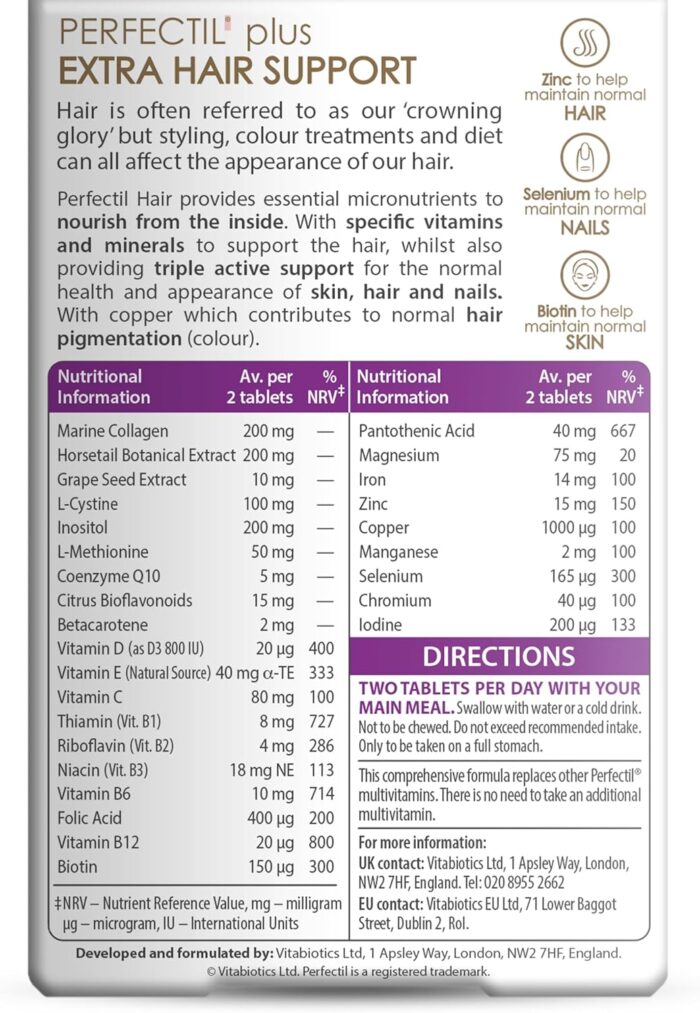 Perfectil Vitabiotics Plus Hair, 60 Tablets - Image 3