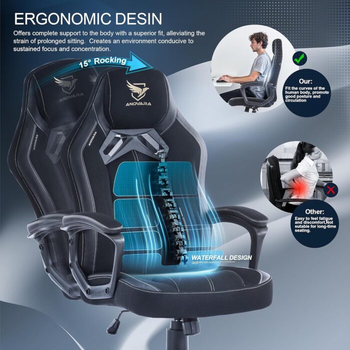 Anovara Gaming Chair Oversized Computer Chair Jing-N1 Ergonomic Chair, Height Adjustable Office Chair with Breathing High Density Mesh Chair Full-Padded - Image 7