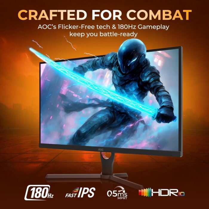 AOC 24G11E 24" Fast IPS Gaming Monitor, FHD 1920×1080 Display, 180Hz, 0.5ms(MPRT), HDR10, HDMI 2.0 x 1, DisplayPort 1.4 x 1, Adaptive Sync, 16.7 Million Display Colors. - Image 2