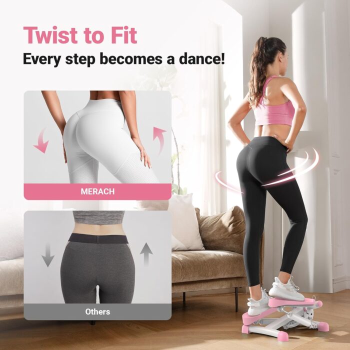 MERACH 2-in-1 Mini Stepper for Home Exercise Step, Mini Stepper 150kg with LCD Monitor, Up-Down Swing Stepper with Power Ropes for Leg/Arm/Butt Training Stairmaster Exercise&Fitness Equipment - Image 2