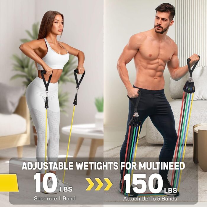 CLOUDFOUR Resistance Bands set of 12pcs, Workout Bands, Exercise Bands for Men and Women, Fitness Stretch Bands for Strength Training, Physical Therapy, Shape Body, Complete Home Workout Equipment - Image 6
