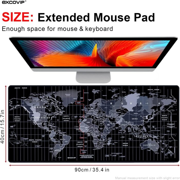 EXCOVIP Gaming Mouse Pad XXL,Anti-Skid 900x400mm Mouse Pads Extended Large Desk Pad World Map Keyboard Mousepad (Upgrade Version) 9640 - Image 2