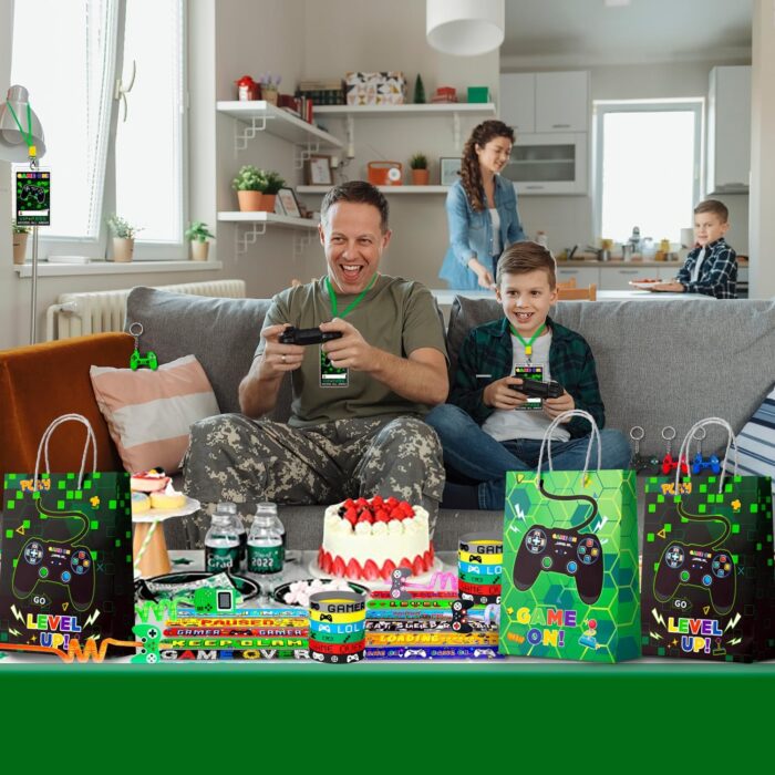 Video Game Party Favors for 12 Guests, 110pcs Games Party Gift Set Including Video Game Wristband Slap Bracelets Keychain Vip Pass Ticket Games Goodie Bags etc Gaming Party Favors - Image 5