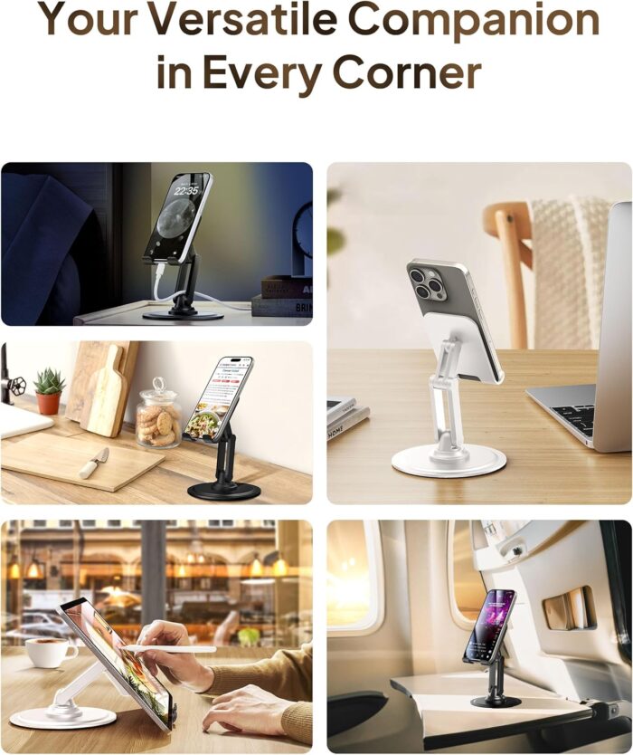 Cooper 360 Stand - Adjustable Cell Phone Stand for Desk | 360 Click-Rotating, Multi-Angle, Non-Slip Metal Base, Foldable & Portable | iPhone Stand for Desk, Cell Phone Stand Holder (Piano Black) - Image 5