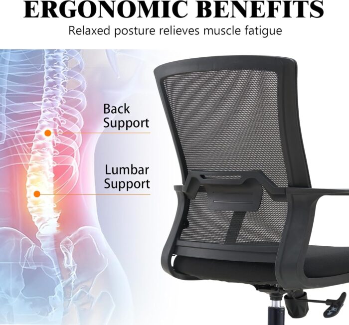 VOFFOV Office Chair for Home Desk Chair with Lumbar Support, 360° Swivel, Silent Rolling Wheels, Breathable Mesh Fabric, and Easy Assembly – Computer Chair Ideal for Home, Office - Image 6